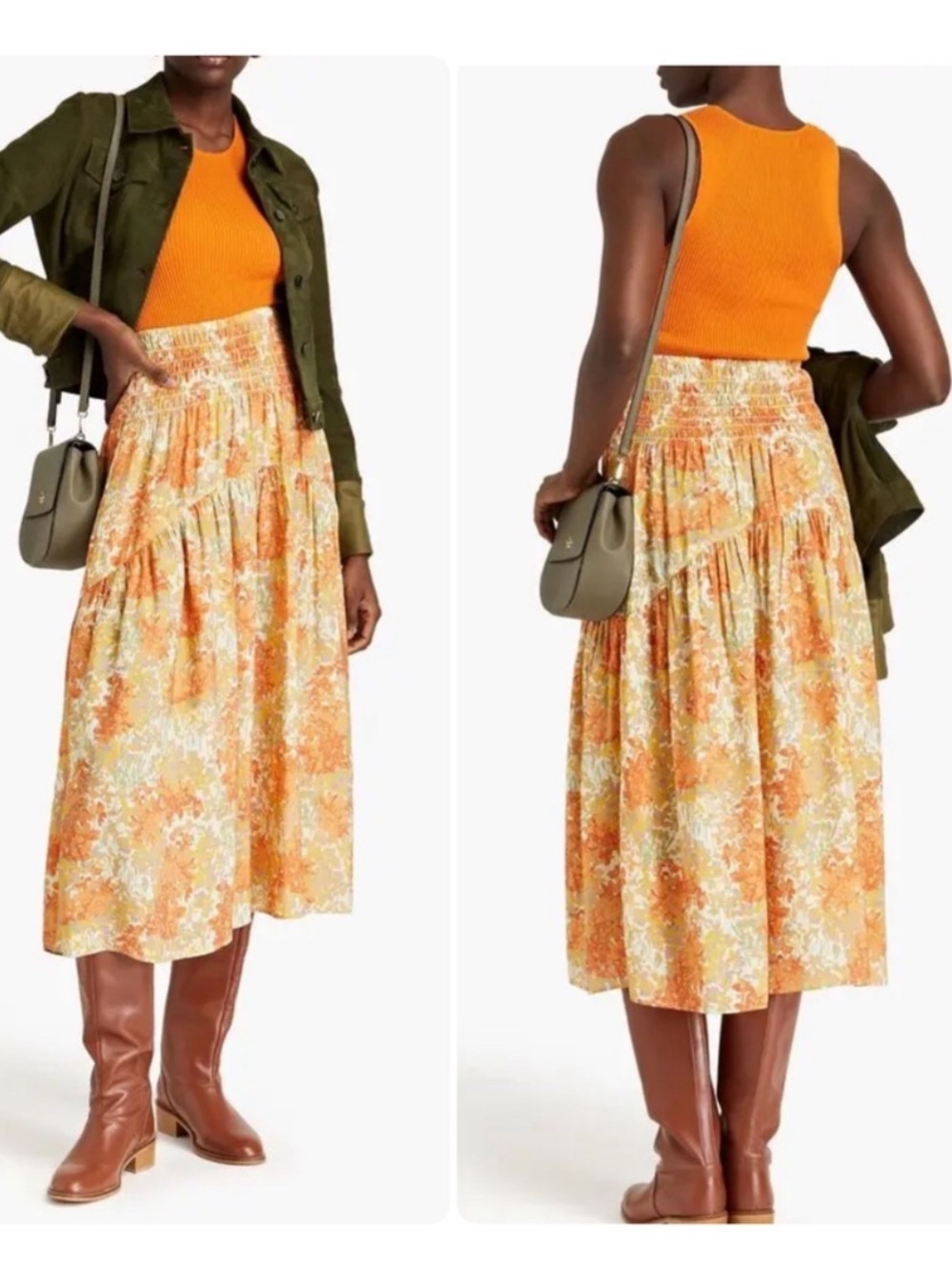 Vince. Garden Party Smocked Floral Skirt